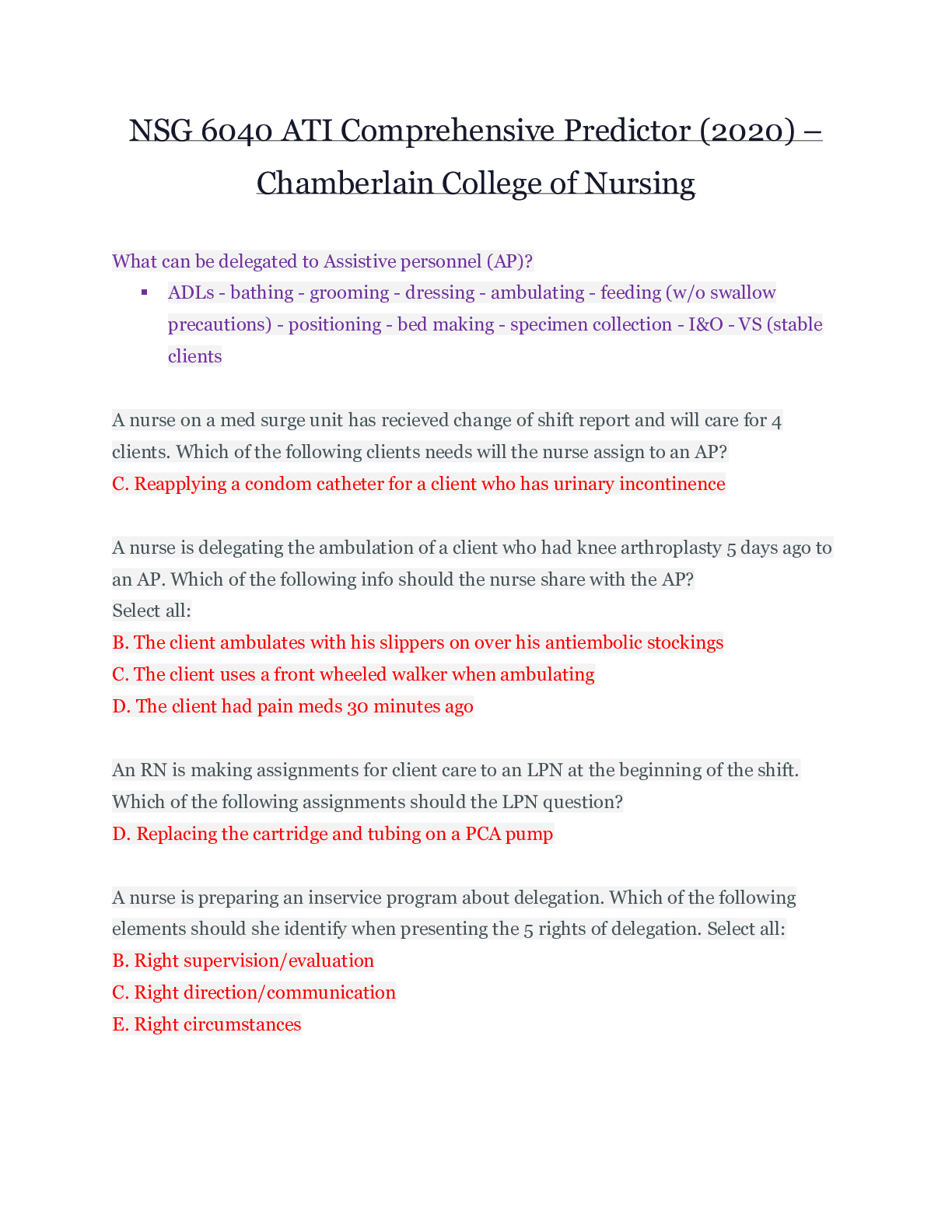 NSG 6040 ATI Comprehensive Predictor (2020) – Chamberlain College of Nursing | NSG6040 ATI Comprehensive Predictor (2020)